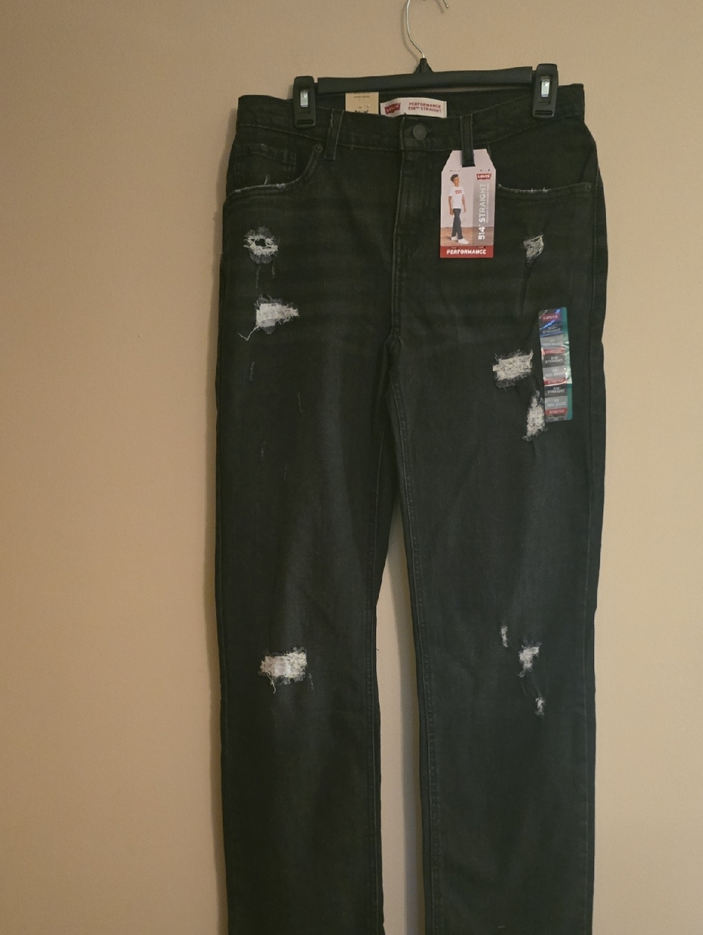 New Levi's 514 Boys Size 20 30x32‎ Regular Fit Distressed Black Jeans